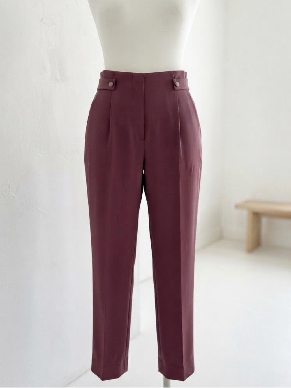 RW&CO.| NEW Burgundy High-Waist Pleated Straight-Leg Tailored Trousers Sz 4 NWT